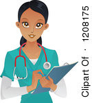 Cartoon Of A Beautiful Black Woman Nurse Or Doctor Holding A Clipboard ...