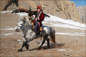 Mongolian Horseman with Falcon
