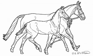 Mare And Foal Shown Hand Line Art...