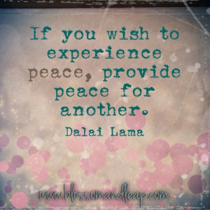 ... you wish to experience peace, provide peace for another. ~Dalai Lama