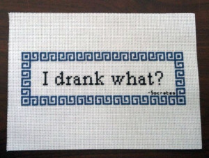 Real Genius inspired cross stitch, Socrates quote on Etsy, $35.00