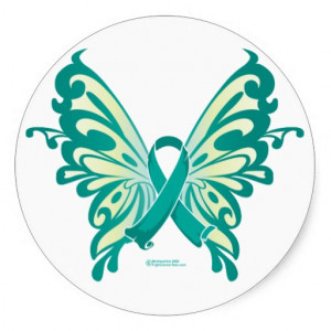 Ovarian Cancer Ribbon Butterfly Classic Round Sticker