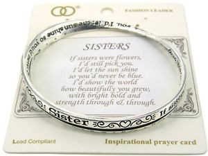 ... SISTERS Rhodium silver plated inspirational quotes Bangle Bracelet