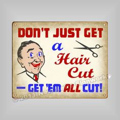 Hair Cut Joke Sign Funny Vintage Stylist Barber Shop Humor Retro Wall ...