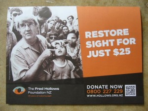 In THE FRED HOLLOWS FOUNDATION NZ advertisement I am reading ...