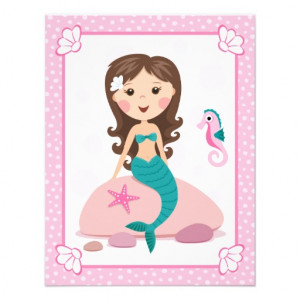 Little mermaid girl cute girly birthday invitation from Zazzle.com