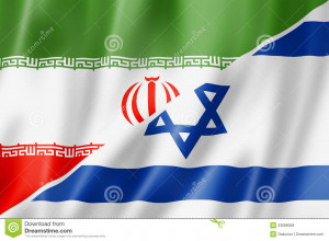 Mixed Iran and Israel flag, three dimensional render, illustration.