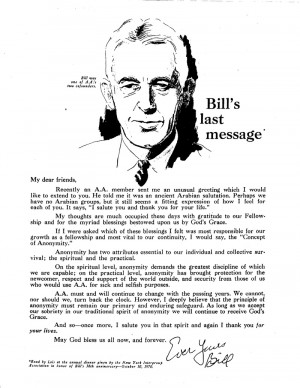 Alcoholics Anonymous (AA): A message from Bill W (and God?)