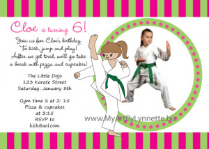 Karate or Tae Kwon Do Birthday invitation with photo