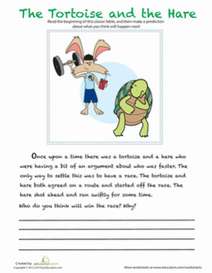 2nd grade The Tortoise and the Hare Fable Worksheet