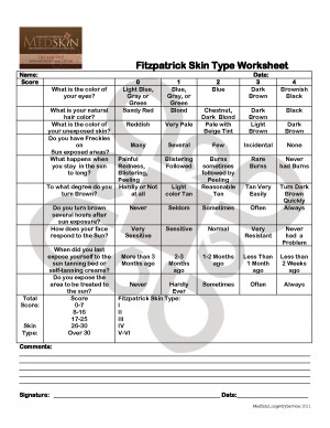 Fitzpatrick Skin Type Worksheet