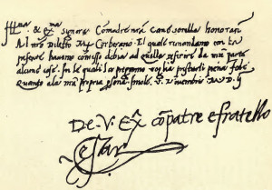 sample of Cesare's surviving handwriting, with his signature at the ...