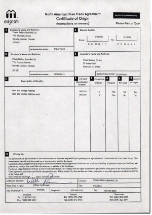 North American Free Trade Agreement Certificate Of Origin Continuation