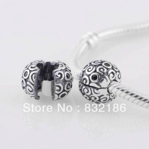 925 Sterling Silver Lock Clip Core Charm Bead with Golden Love Heart