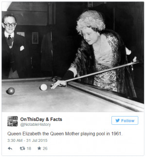 Queen Elizabeth the Queen Mother playing pool in 1961 Photo (C ...
