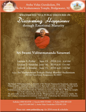 Swamij Viditatmanandaji's 2014 Schedule