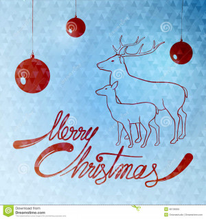 Merry Christmas quotes card with deer and Christmas balls hanging on ...