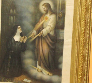 St. Margaret Mary Alacoque & Jesus c1900 Oil PRINT -27'