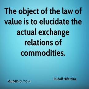 Rudolf Hiferding - The object of the law of value is to elucidate the ...
