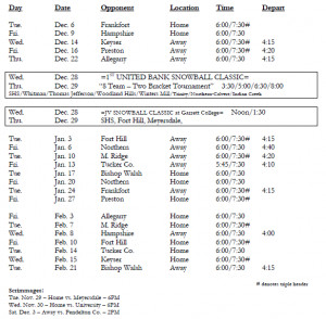 Southern Garrett Rams High School Boys Basketball Schedule 2011-2012