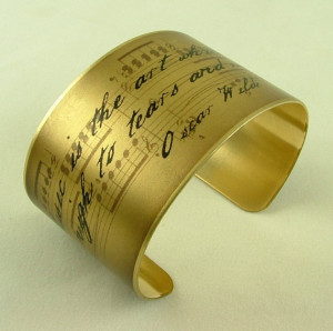 Oscar Wilde Witty Quote - Music is the art - Sheet Music Brass Cuff