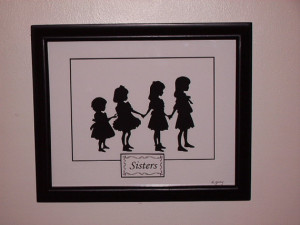 Hand cut Silhouette Scherenschnitte papercutting of 4 (four) SISTERS