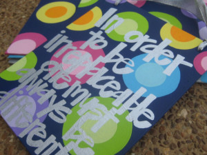quote on canvas board (large) - multi colored on navy.
