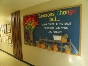 first Pinterest inspired bulletin boards for our church/school hallway ...