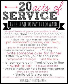 Pay It Forward – SERVICE CHALLENGE | 20 Acts of Service Ideas