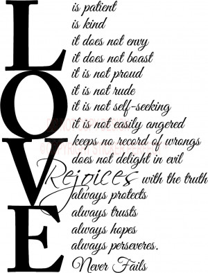 ... . Love never fails 1 Corinthians 13:4, 7-8 religious Wall quote