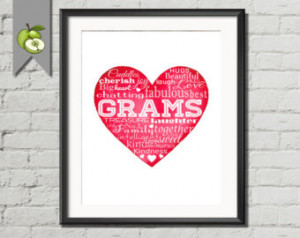 Christmas gift for Grammy and gram or Grams RED watercolor heart word ...