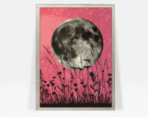 STARRY NIGHT relax print - warm and soft feeling moon wall art poster ...