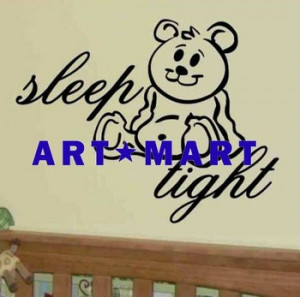 Wall Quote Decal Sticker Sleep Tight with Teddy Bear Boy Girl Toddler ...