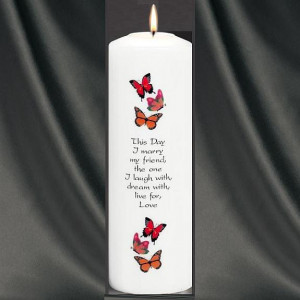 WDSH- Butterfly Theme Wedding Unity Candle With Verse (White)