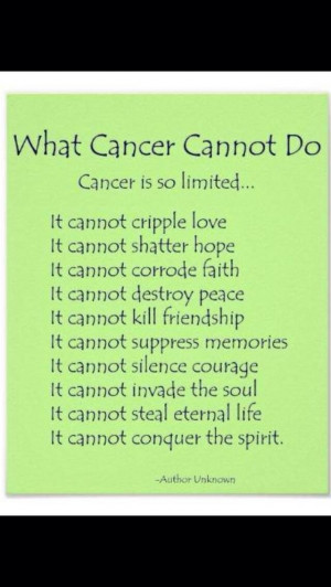 Cancer can not ever be stronger than God or His Word!