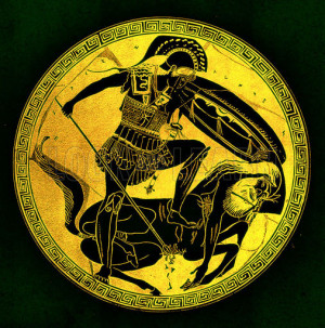 Greek warrior and centaur. Illustration from Greek Vase Paintings by J ...