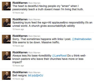 Rick Warren Twitter on Rob Bell
