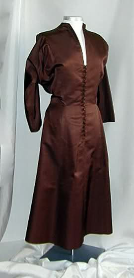 Circa 1950. Vintage Pauline Trigere chocolate brown, silk dress. The ...