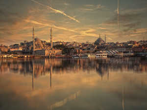 ... over Golden Horn | sunset, sea, reflection, panorama, Istanbul, Turkey