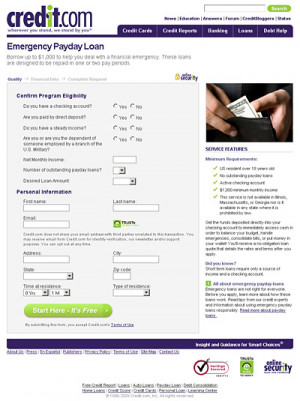website screenshot - credit.com - emergency loan quotes --