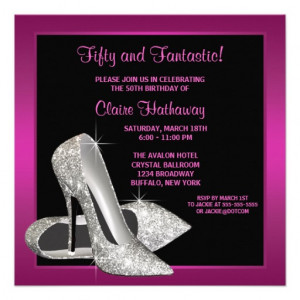 ... Pink Glitter High Heels Womans 50th Birthday Personalized Announcement