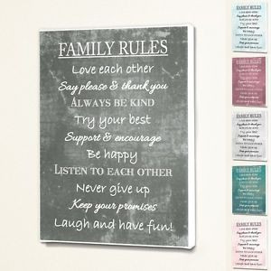 Family-Rules-Wall-Quote-Sign-Saying-Box-Canvas-Fabric-Print-6-Colours