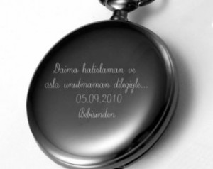 Personalized Engraved Black Polish Pocket Watch with custom writing ...