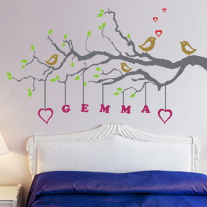 Beautiful Birds and Tree Wall Stickers Decals with Name Quotes in ...