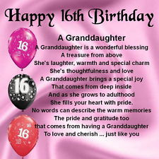 Personalised Coaster - Granddaughter Poem - 16th Birthday + FREE GIFT ...