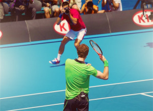 Andy Murray strikes a pose for photographer Novak Djokovic