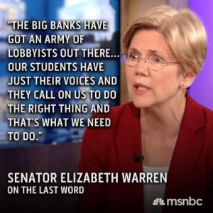 Elizabeth Warren graphic with quote on her student loan bill