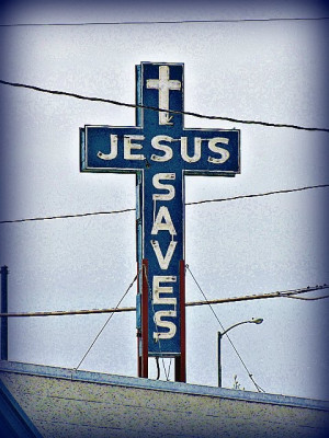 Jesus Saves - Neon sign on the roof of a city mission in north Topeka ...