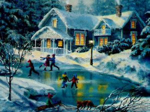 Christmas Pond Scene Wallpaper