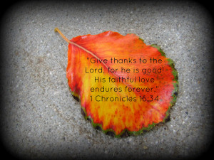 Give Thanks Bible Verses A leaf with a bible verse